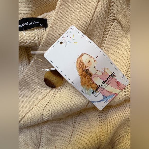 PrettyGarden Cable Knit Button Down Chunky Cardigan Sweater Small White Long - Picture 5 of 12